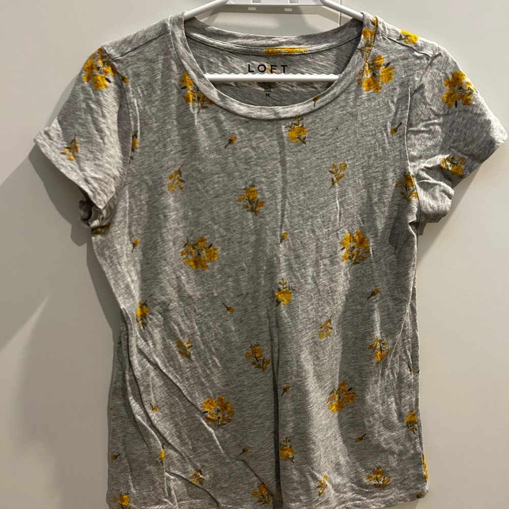 LOFT Gray and Yellow Fitted Short Sleeve T-Shirt